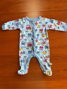 First Moments Baby 3M Cars Trucks Footed Sleeper Blue Cotton One Piece